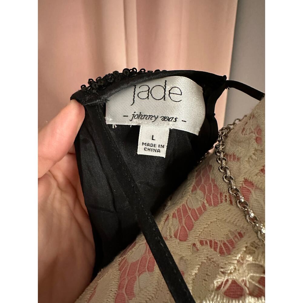 EUC Johnny Was Black Jade Fiona Sequin Cami Top Sz Large w/Necklace Silk Nylon - Picture 6 of 8